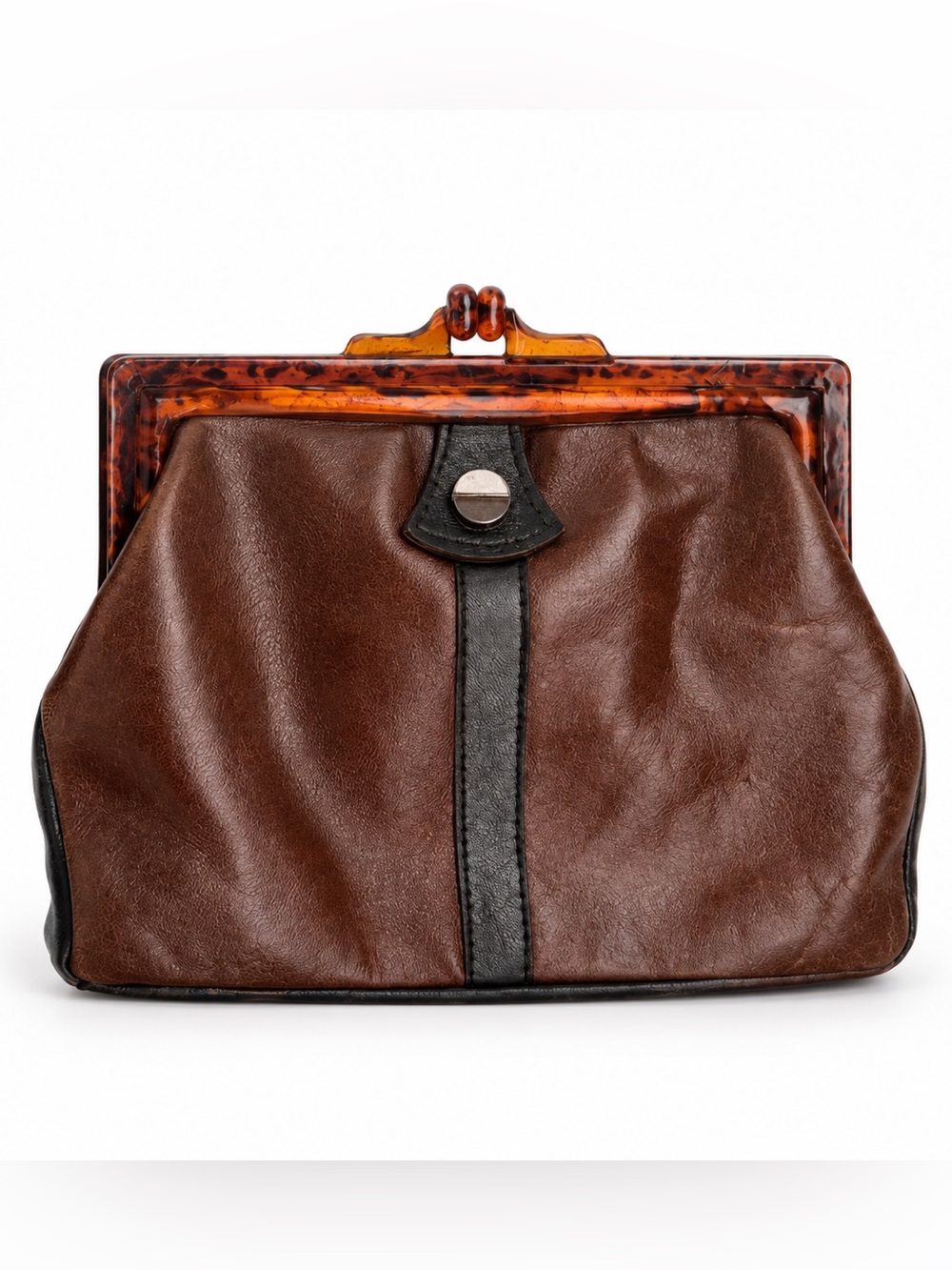 Vintage Carita Paris Brown Leather Kiss-Lock Clutch / Wallet Made in France